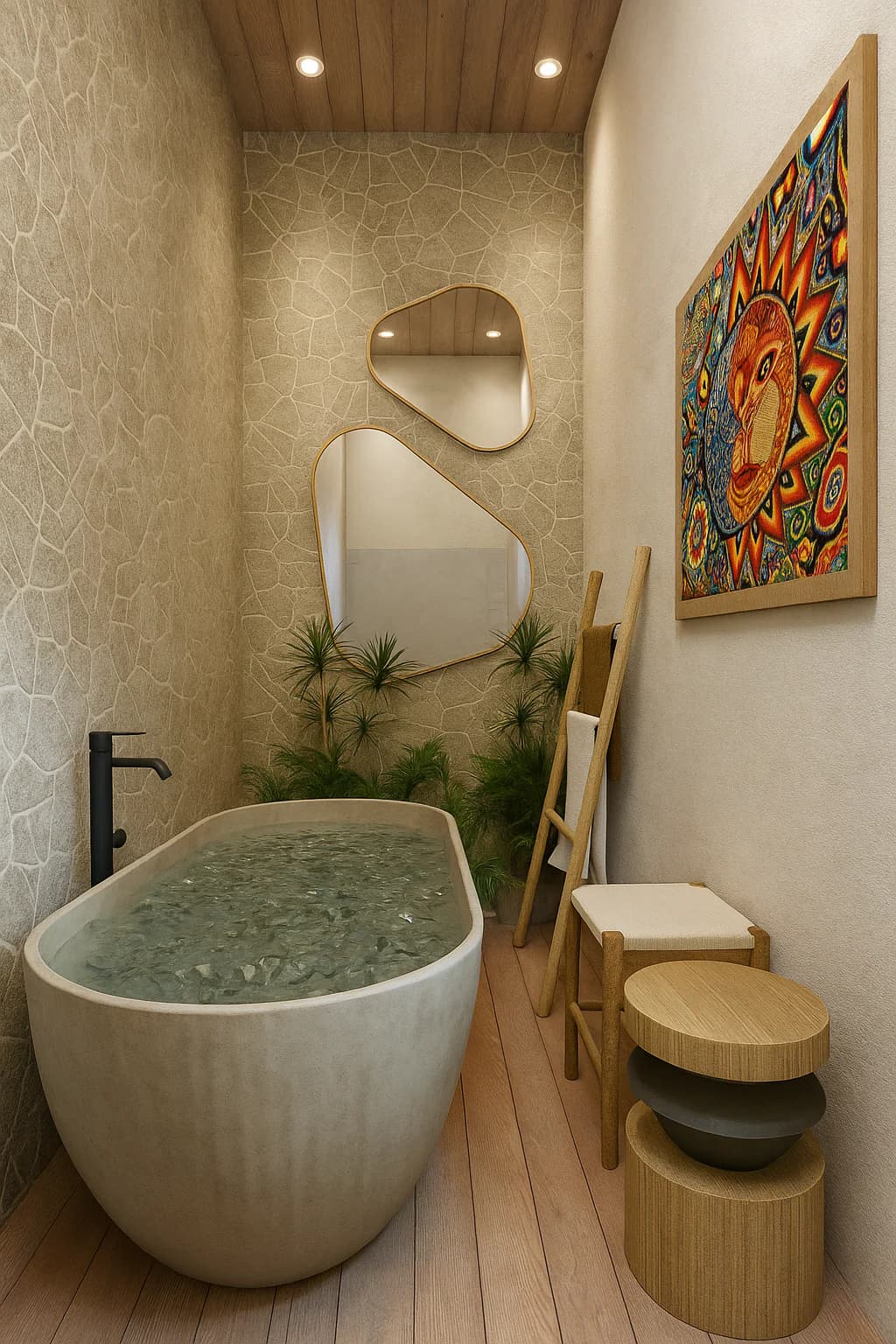 Cold plunge tub in a sheltered wellness setting