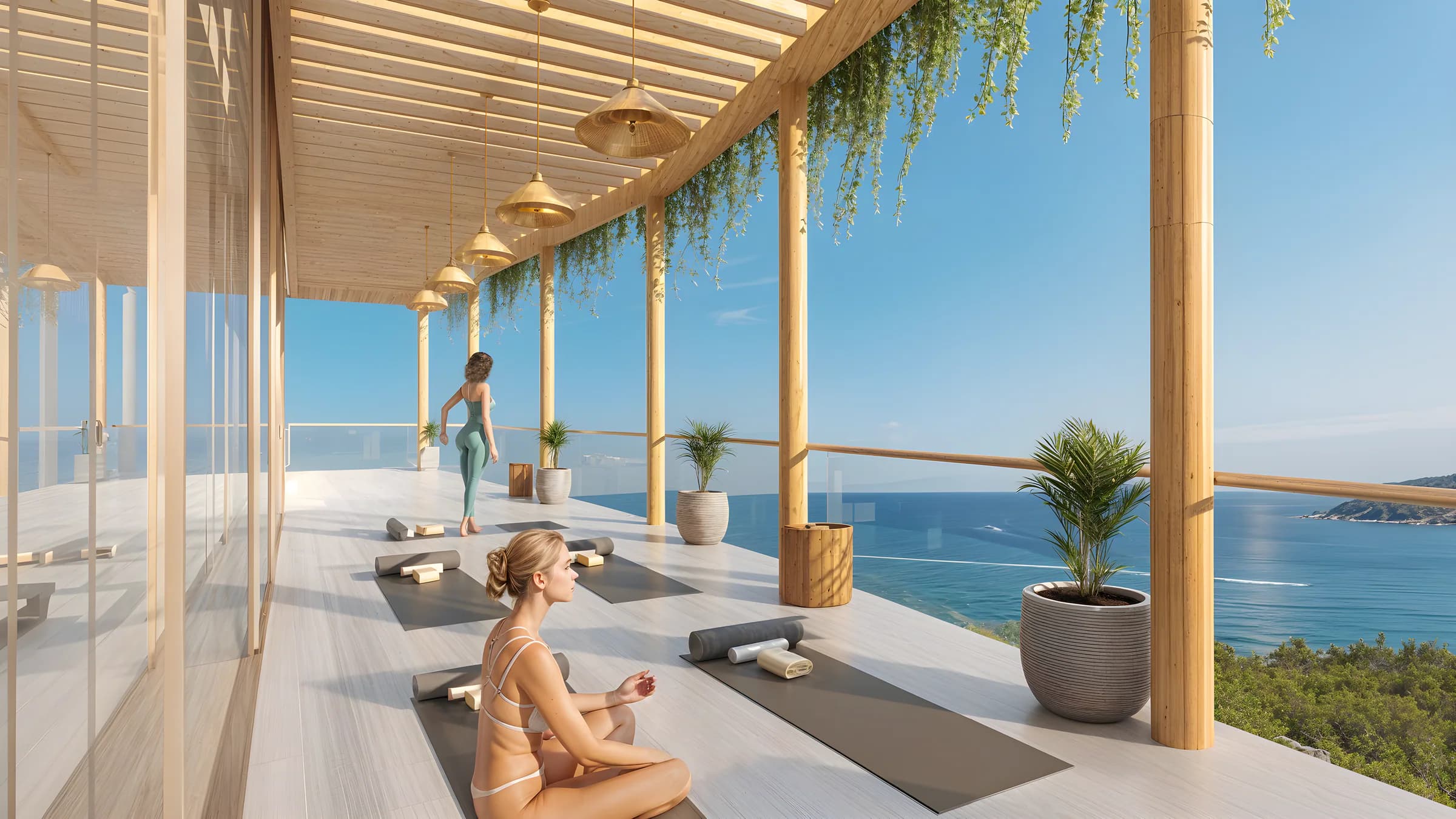 Open-air yoga and meditation deck overlooking the ocean