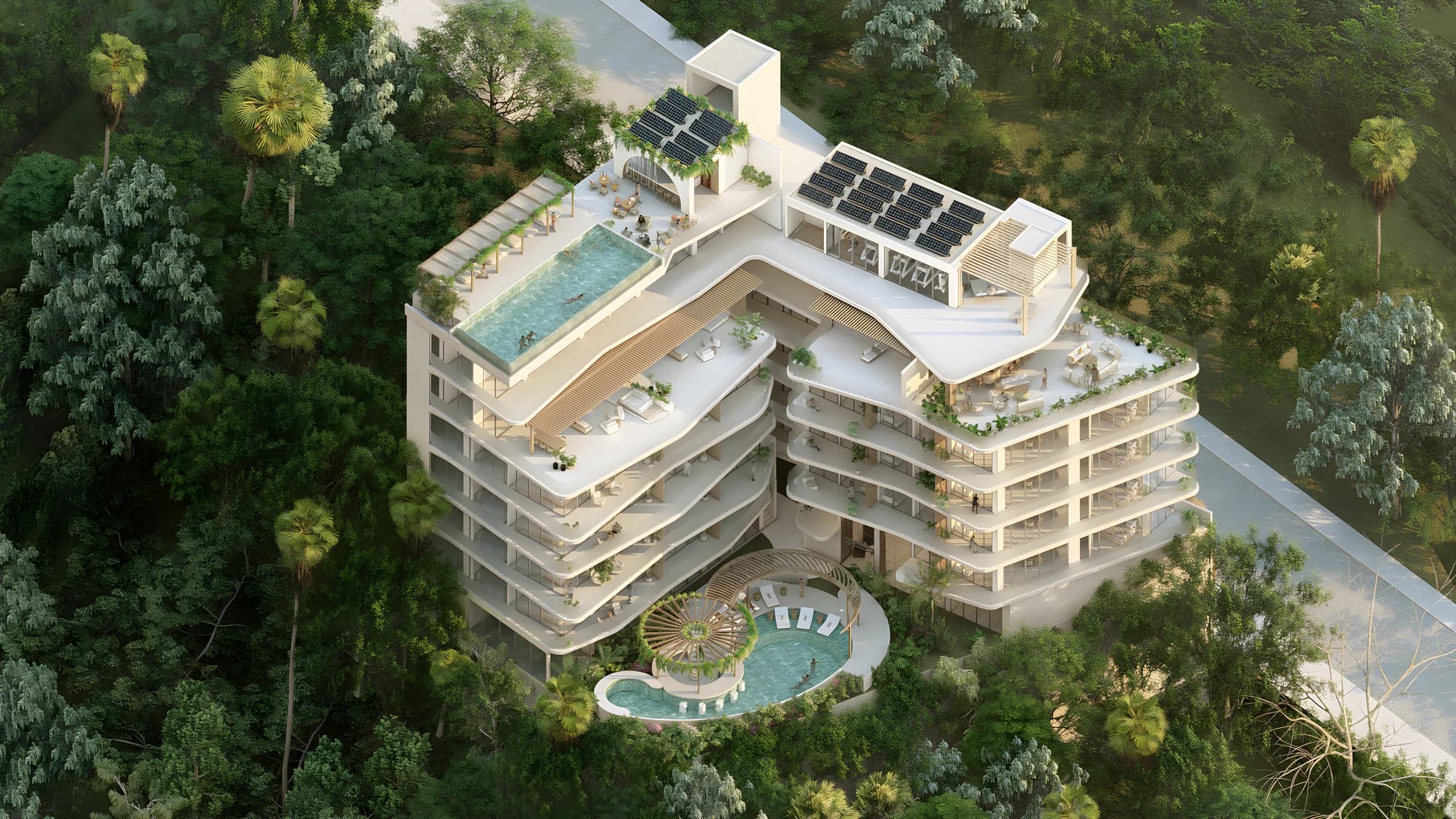 Architectural isometric showing solar panels on Nayari’s rooftops