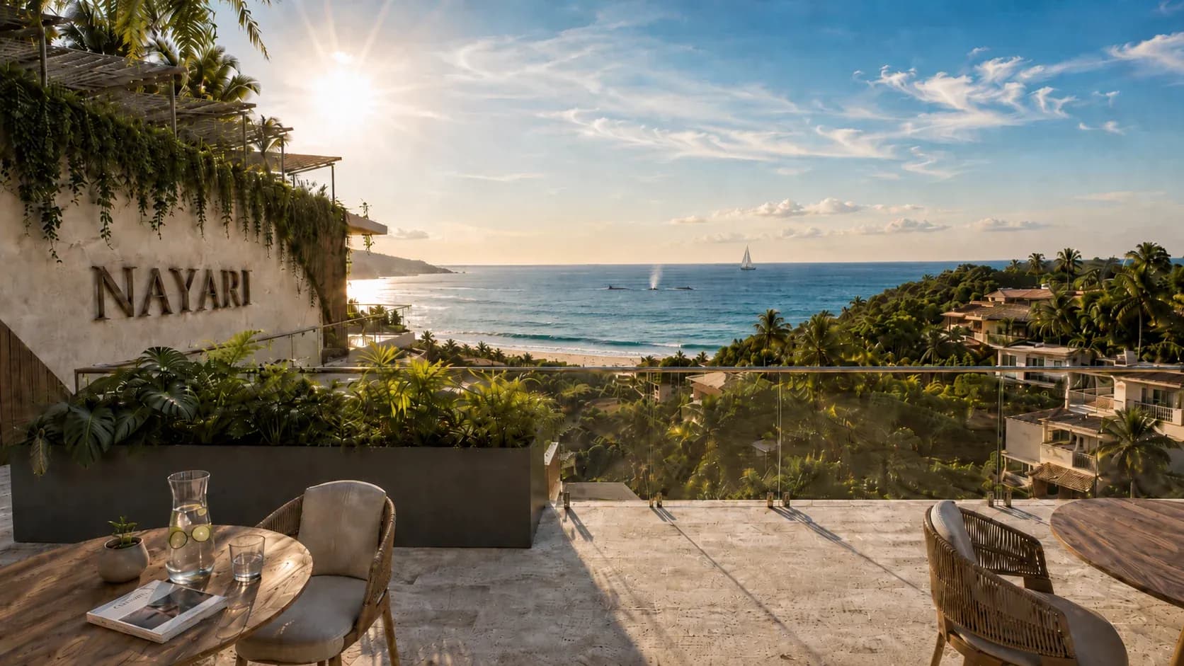 Nayari’s general rooftop lounge overlooking the ocean