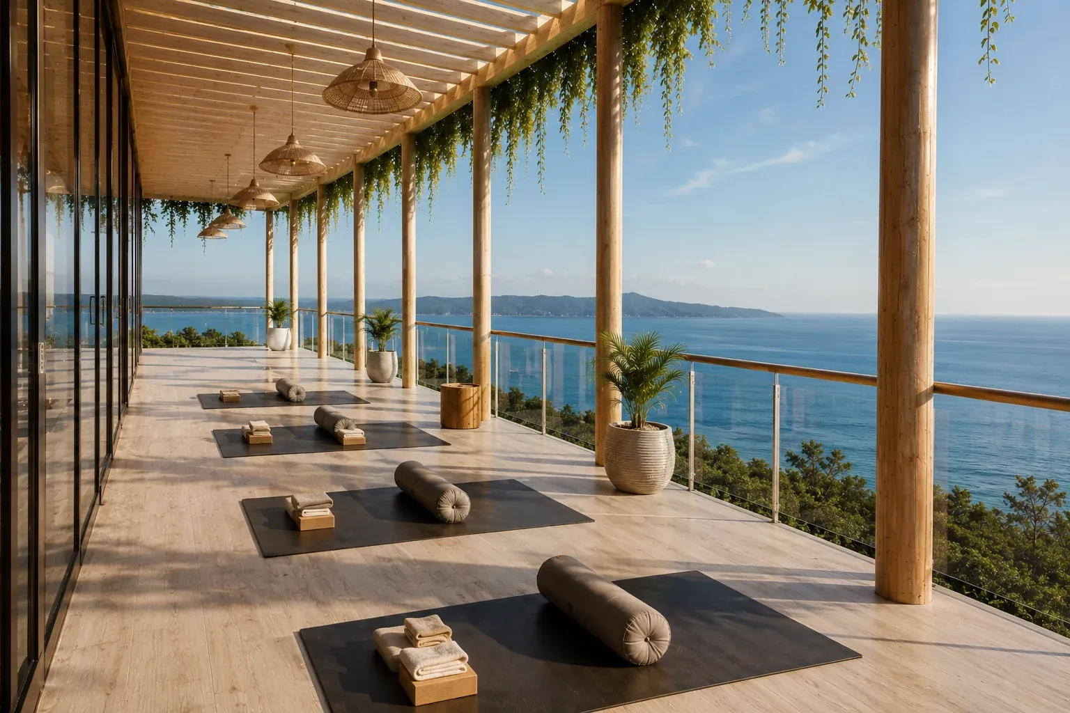 Open-air yoga and meditation deck overlooking the ocean