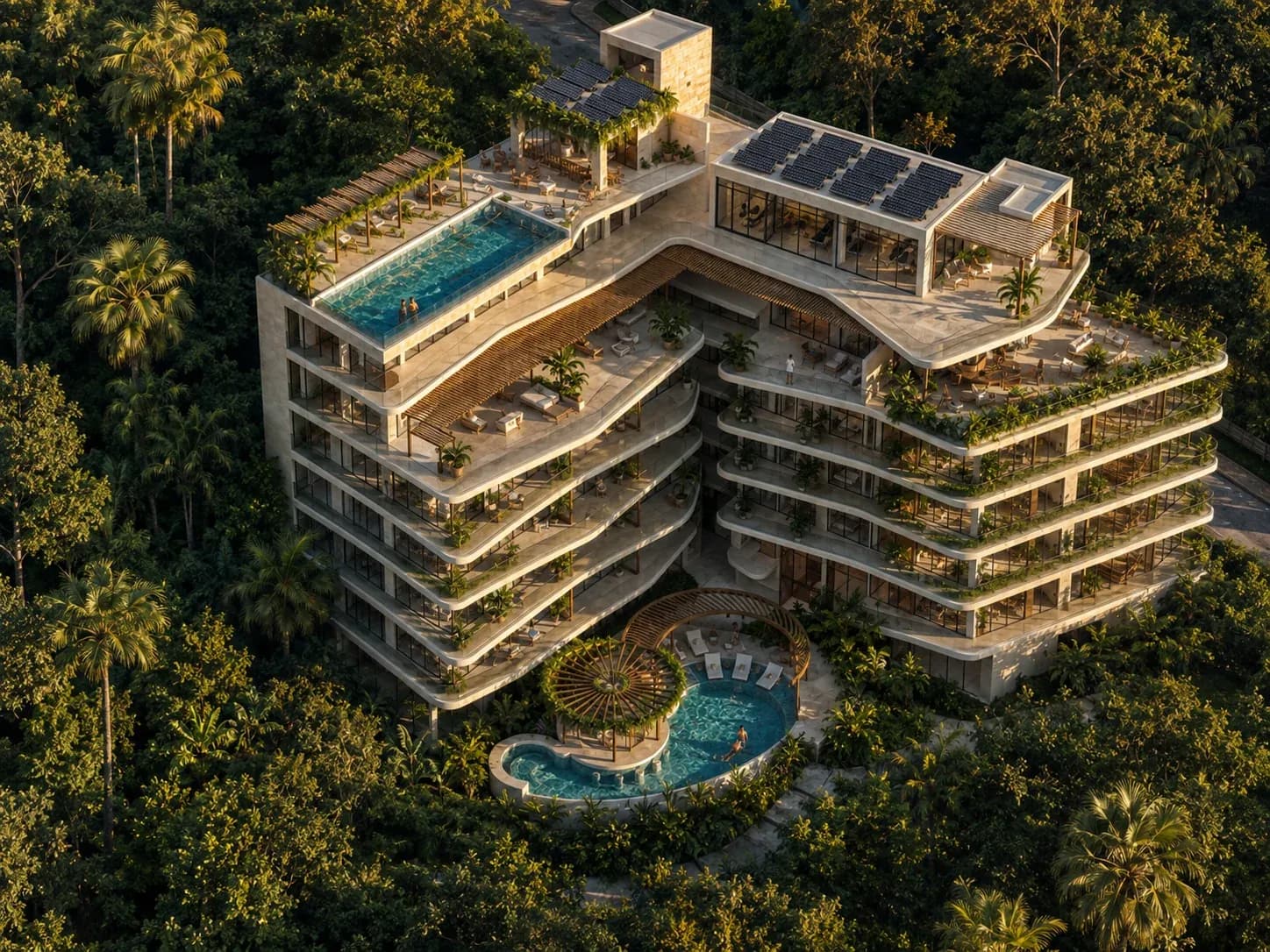 Architectural isometric showing solar panels on Nayari’s rooftops