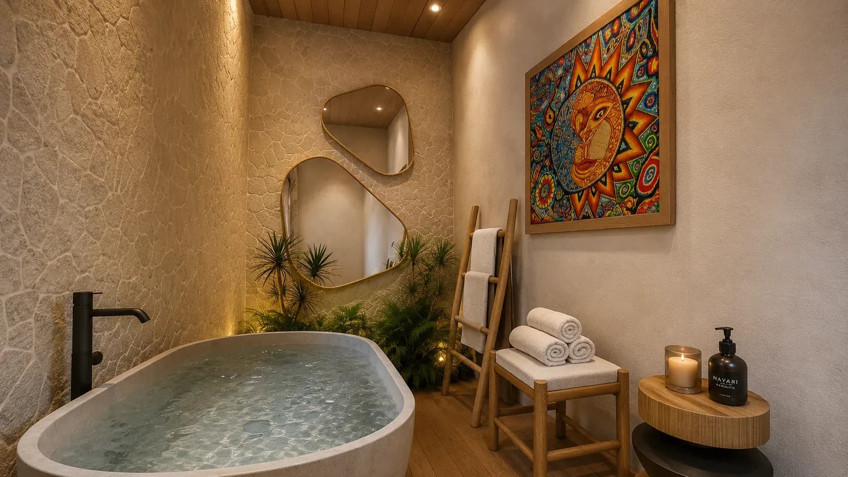 Cold plunge tub in a sheltered wellness setting