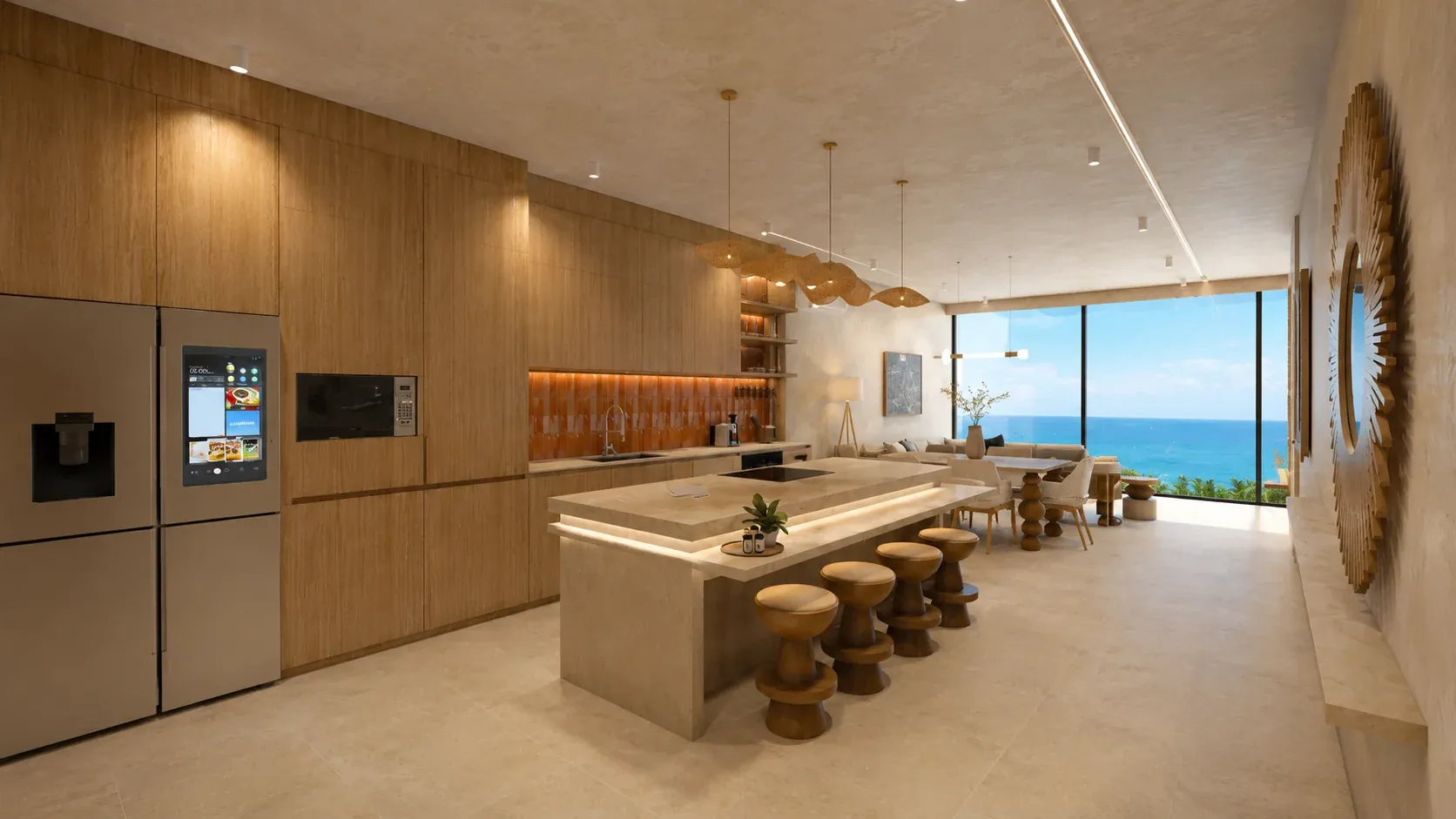 Entry view in a two-bedroom Nayari residence opening toward the ocean